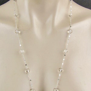 Long Sterling Silver and Clear Rock Quartz Crystals create this beautiful Necklace, it is 44 inches long and adjustable, a perfect gift image 1