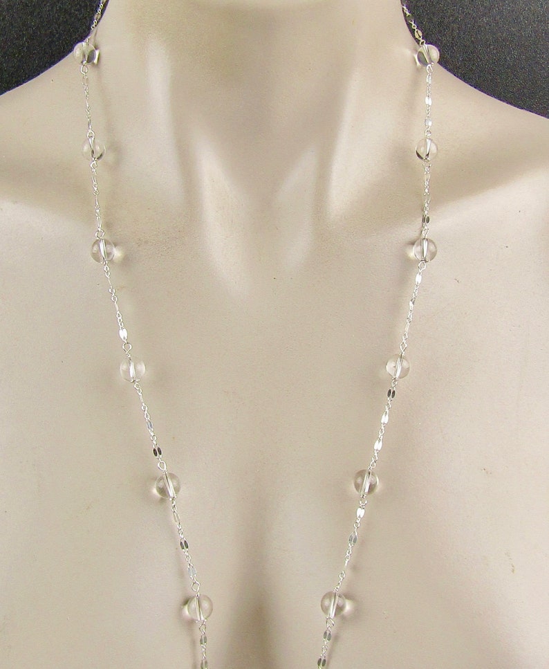 Long Sterling Silver and Clear Rock Quartz Crystals create this beautiful Necklace, it is 44 inches long and adjustable, a perfect gift image 1