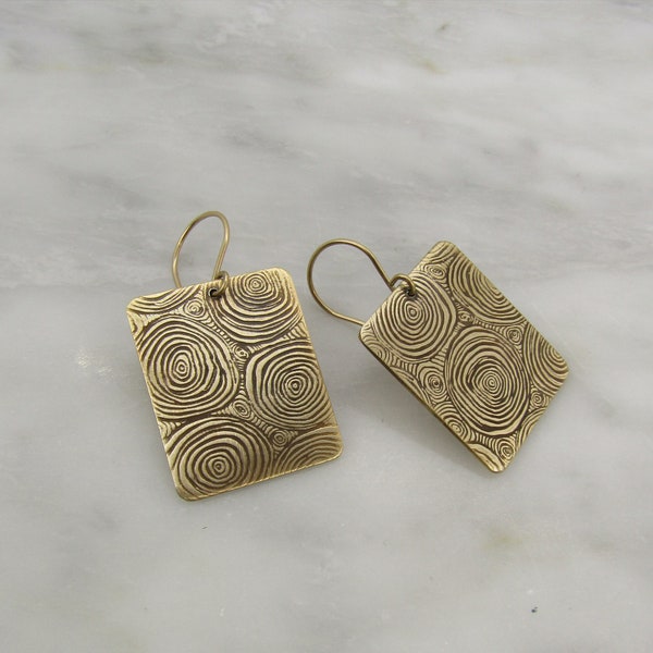 Large Brass Earrings, Rectangular earrings,  lightweight earrings with 14k gold wires, a great gift, Handmade earrings for her