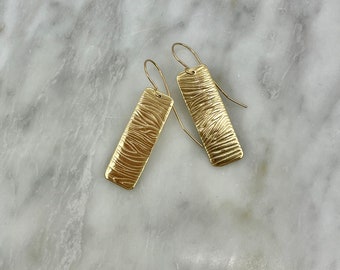 Textured Jewelers Brass  Rectangular earrings,  Golden Drop Earrings, a great gift for her