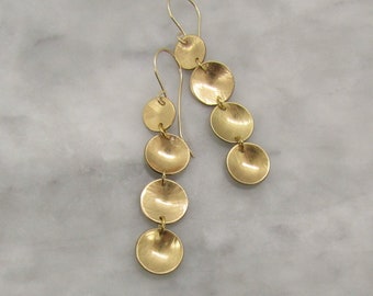 Hammered  Drop earrings, Long Brass  Earrings on 14k gold ear wires, Dangle Earrings, great gift