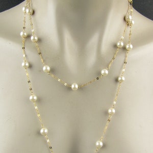 Long Swarovski Pearl Necklace: 14k Gold Fill Chain and magnetic clasp, 45inches Long image 1