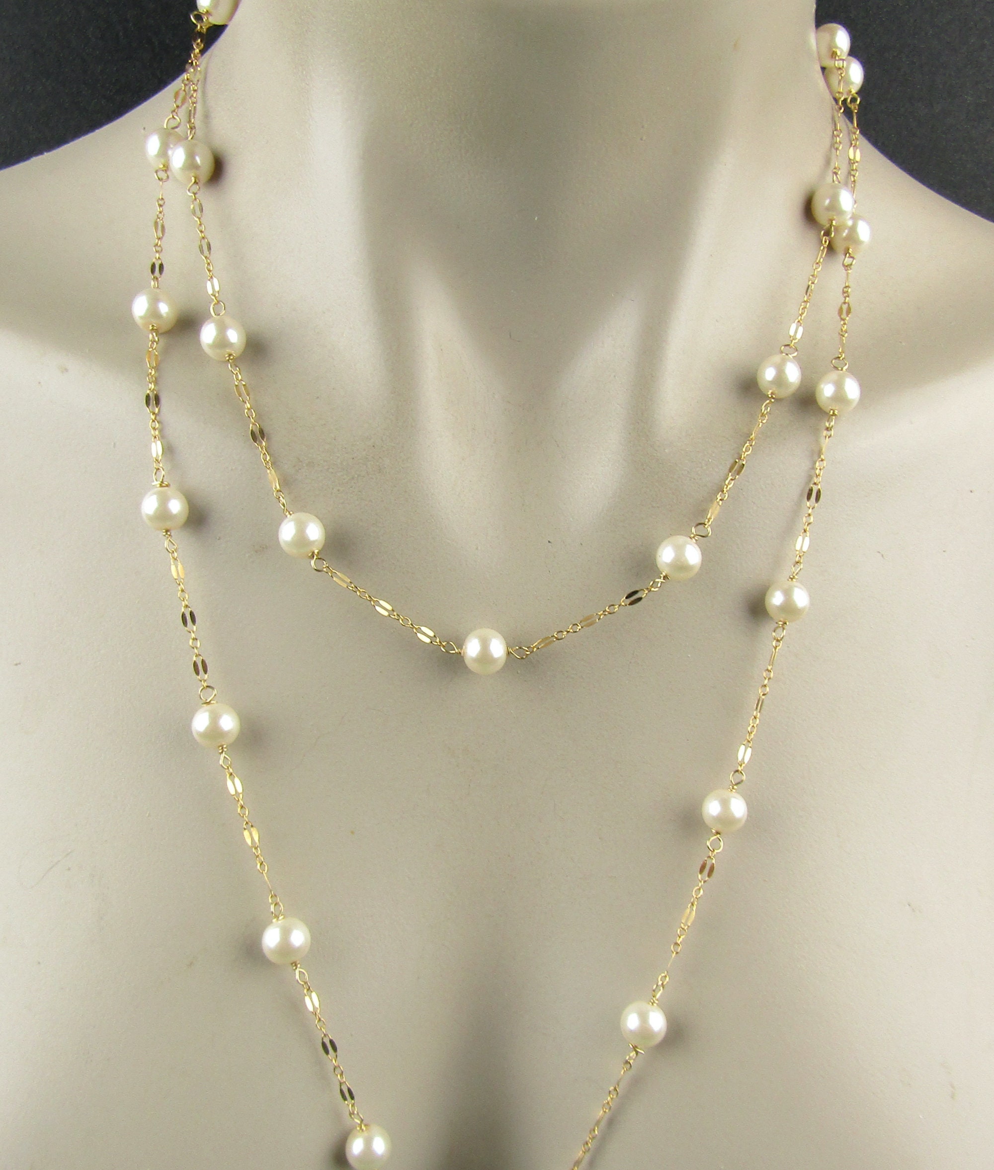 Long pearl and shop gold chain necklace