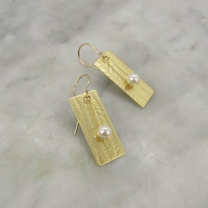 Textured rectangular  Pearl earrings with 14-karat gold fill ear wires, handmade earrings the perfect gift for her