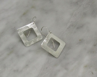 Large Square Drop Earrings, donut style Silver Drop Earrings, a great gift, Handmade Earrings, Made to Order Jewelry