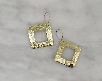 Square Drop Earrings, donut style Brass Drop Earrings, a great gift, 14k gf ear wires, Handmade Earrings, Made to Order Jewelry