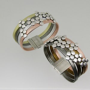 Woman&#39;s  leather cuff Bracelet,  20mm Metallic Leather Cuff Bracelet in your choice of leather colors, with a  magnetic clasp, great gift