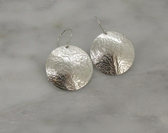 Sterling Silver Round Earrings, Drop Silver Earrings, Textured Earrings, Great Gift Idea