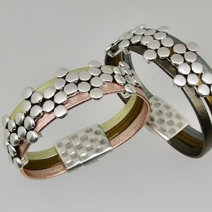 Metallic Leather Cuff Bracelet, 15mm wide with  your choice of metallic leather colors, with a magnetic clasp, a great gift for her.