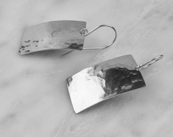 Drop Earrings, Beautifully Hammered Sterling Silver rectangular earrings,  lightweight earrings with sterling ear  wires, a great gift