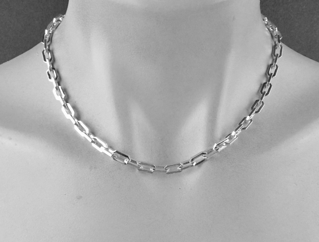 Silver Cable Chain With Angular Brutalist Design, 6mm X 10mm, With ...