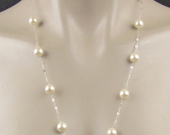 Long Ivory Pearl Necklace: Sterling Silver Magnetic Clasp, 45 Inch