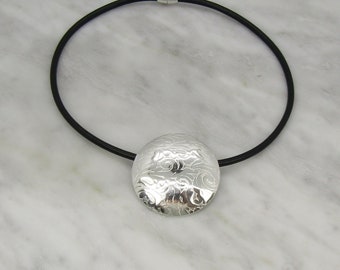 Sterling silver medallion leather necklace with a magnetic clasp, easy on and off design, a great gift for her