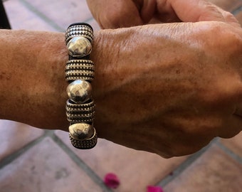 Chunky Black Leather Bracelet with Silver Beads & Magnetic Clasp
