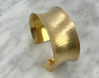 Textured Brass Cuff Bracelet: Forged Golden Jewelry