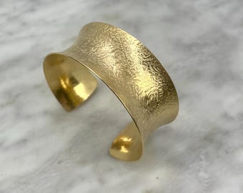 Textured Brass Cuff Bracelet: Forged Golden Bangle