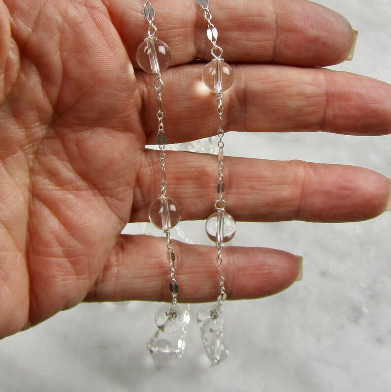 Long Sterling Silver and Clear Rock Quartz Crystals create this beautiful Necklace, it is 44 inches long and adjustable, a perfect gift image 6