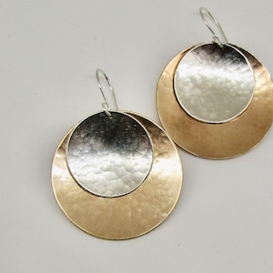 Large Hammered mixed metal earrings, beautiful statement earrings, the perfect gift for her