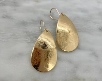 Large Teardrop Earrings, Statement Earrings, Brass Drop Earrings with 14k Gold Filled ear wires, the perfect gift