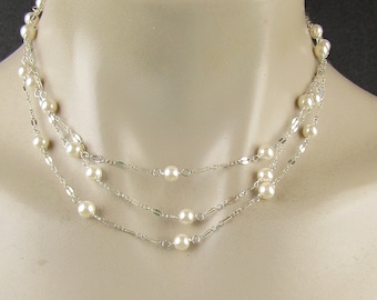 50" Swarovski Pearl Necklace: Sterling Silver Magnetic Clasp