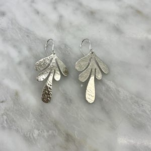 Long silver earrings, beautifully textured, made by hand, the perfect gift for her
