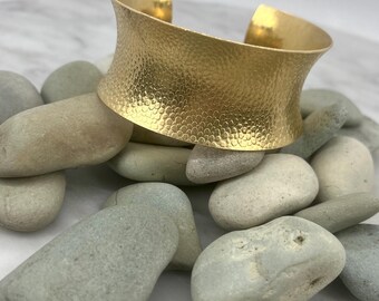 Textured Brass Cuff Bracelet: Forged Golden Bangle