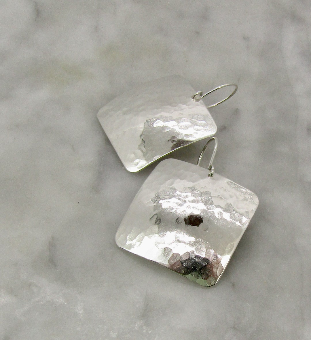 Large Hammered Sterling Silver Square Drop Earrings - Etsy
