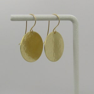 Hammered  1''  Brass Drop Earrings with 14 karat gold, fill ear wires, the perfect statement earrings for her