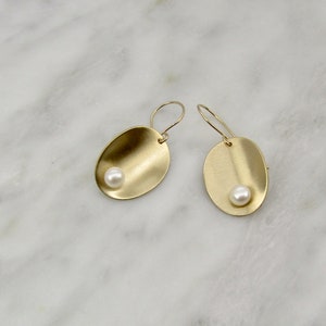 Pearl earrings in 14k Gold Fill with a satin finish with 14 karat gold fill ear wires, the perfect gift for her