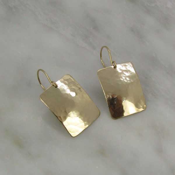 Hammered  Real Gold  rectangular earrings,  lightweight easy to wear, the perfect gift