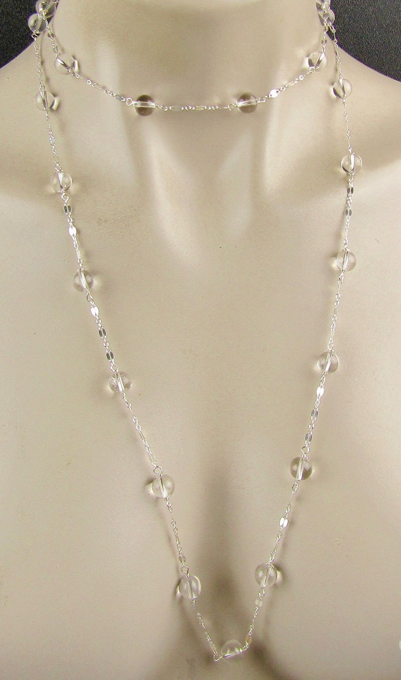 Long Sterling Silver and Clear Rock Quartz Crystals create this beautiful Necklace, it is 44 inches long and adjustable, a perfect gift image 4