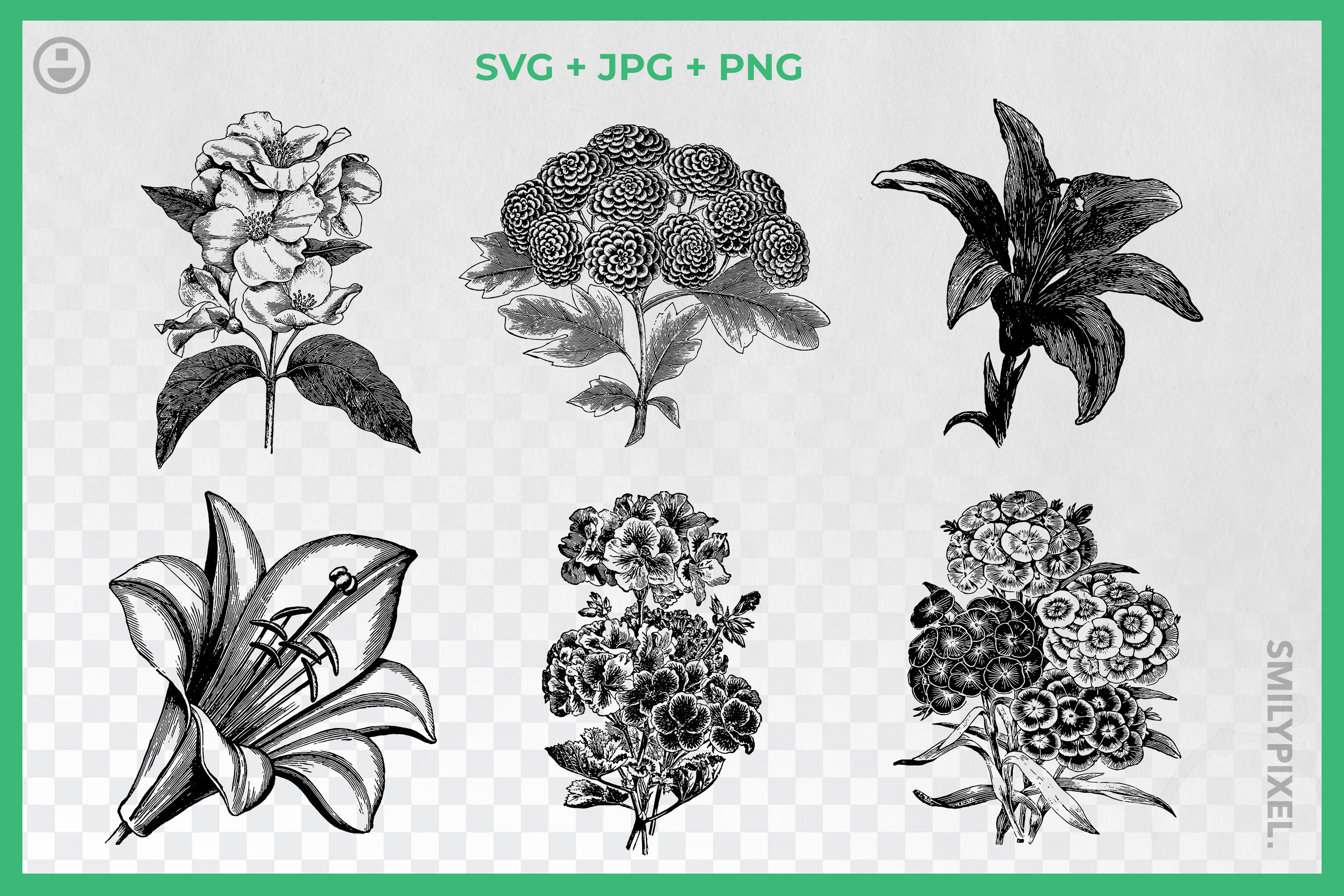 Download Vintage Flowers Svg Black And White Flowers Clipart Flowers Etsy