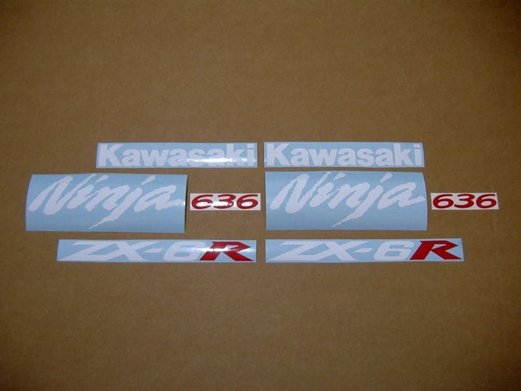 Kawasaki ZX6R ninja 2005-2006 replacement decals set kit restoration graphics replica stickers reproduction adhesives logo emblems labels 06