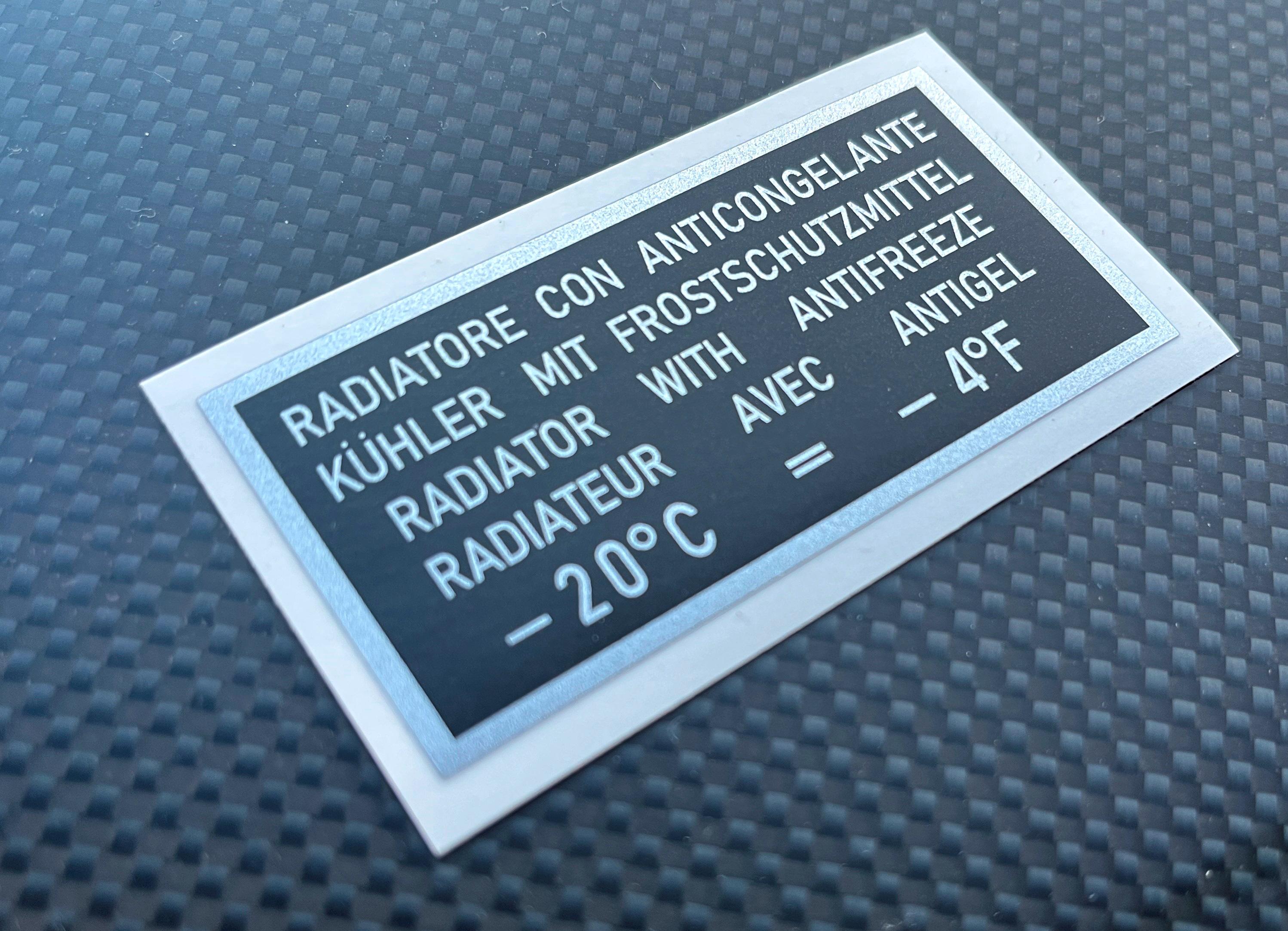 Engine Coolant Sticker for Most Older Ferrari Models Radiator ...