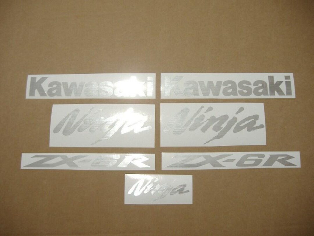 ZX6R or ZX10R Ninja Brushed Aluminium Silver Autocollants Customized ...