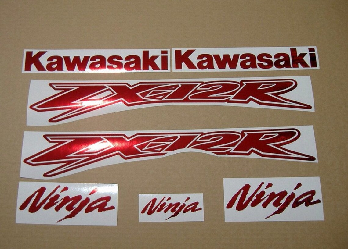 Kawasaki ZX12R ninja chrome mirror red decals stickers set Etsy