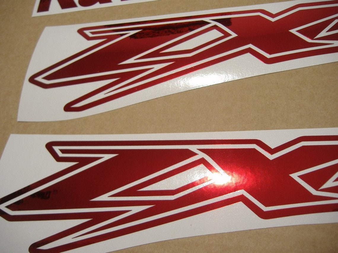 Kawasaki ZX12R ninja chrome mirror red decals stickers set Etsy