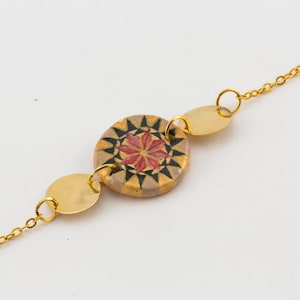 Monreale bracelet, in yellow gold and hand-painted ceramics, Sicilian tradition, handmade jewelry. Fine bracelet with chain