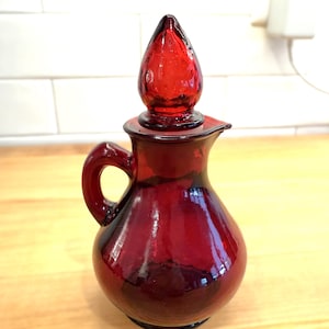 Ruby Red Glass Decanter / Cruet and Stopper - Made for AVON by Anchor Hocking