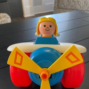 Fisher-Price Pull Along Plane (#171), Vintage 1980 Fisher-Price Preschool Toy Airplane & Pilot