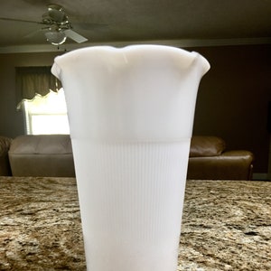 Hazel Atlas Ribbed Milk Glass Vase with Fluted Rim