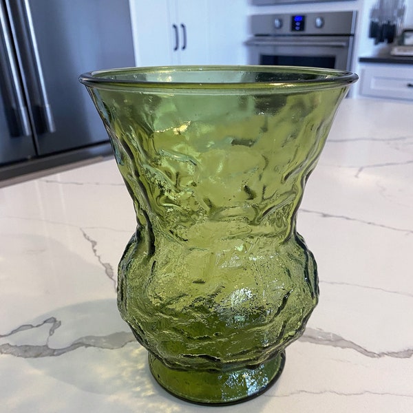 Large Green Crinkle Glass Vase by E.O. Brody Co.