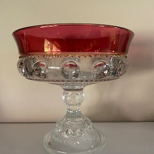 Tiffin-Franciscan King&#39;s Crown-Ruby Flashed Tall Compote