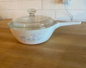 Discontinued Corning Ware Country Cornflower 1 Pint Saucepan w/Original Lid, Corning Ware Menuette Saucepan