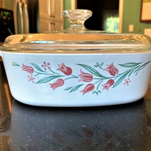 Corning Ware Rosemarie Covered 2 Quart Casserole Dish w/Original Glass Lid - A-2-B