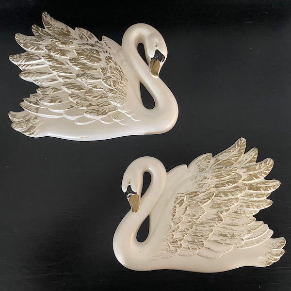 Miller Studios Chalkware Swans - 2 Chalkware Swans in Ivory and Gold