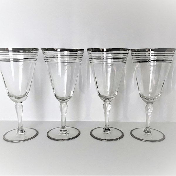 Crystal Platinum-Banded Wine or Cocktail Stems, West Virginia Glass Specialty Crystal Cocktail Stemware - Set of 4 - Vintage Beauties!!