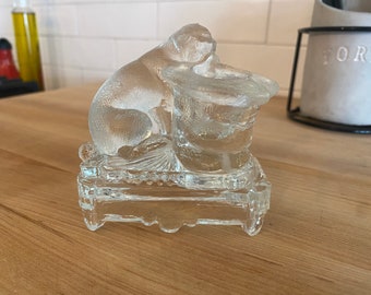 Antique Belmont Glass Co. Clear Glass 'Dog & Tophat' Toothpick Holder 