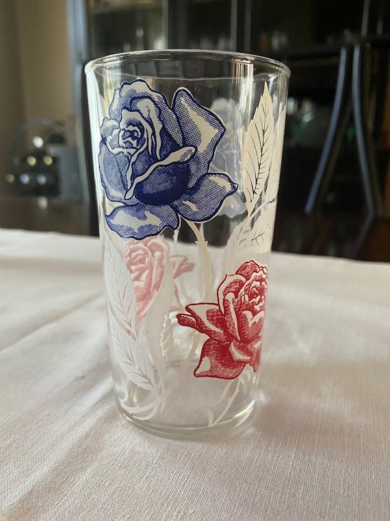 Vasos de vidrio vintage rosas azules rojas y amarillas 4 - Etsy México
