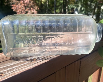 Vintage Clear Glass Embossed "WATER" 1 Quart  Refrigerator Bottle w/Original Top